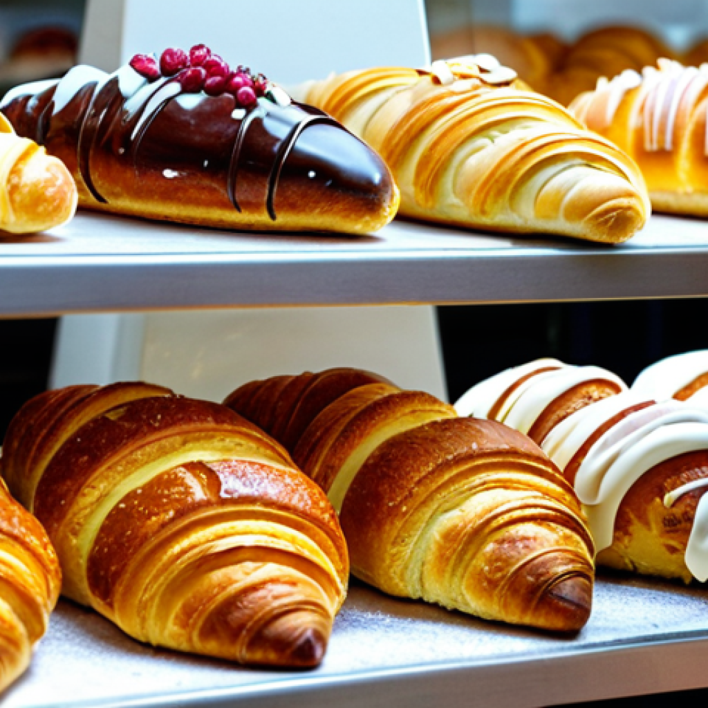 디저트 제조사별 시장 점유율 - **Image Prompt:** A vibrant display inside a "pastelería artesanal" in Madrid. Focus on a close-up o...