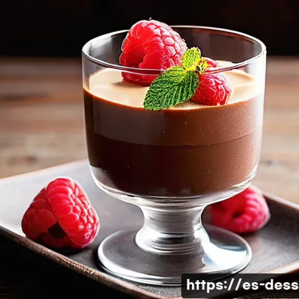 초콜릿 디저트 - A close-up image of an elegant chocolate mousse served in a delicate glass cup, showcasing its airy ...