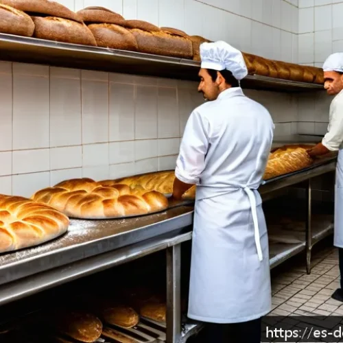 Home 31 일반 제빵 재료 가격 - A detailed scene of a traditional Spanish bakery interior during morning hours, showcasing bakers we...