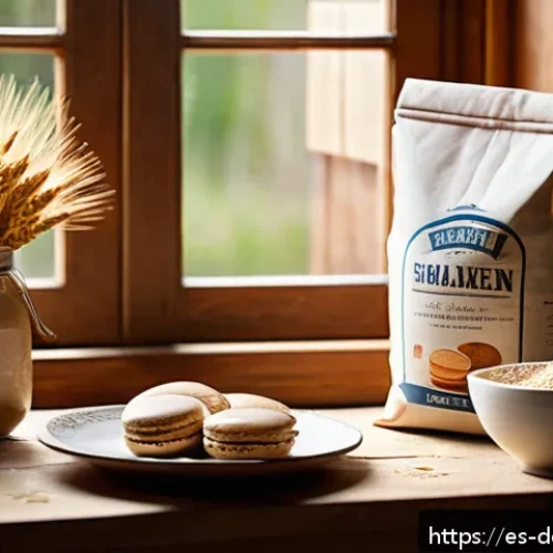 Home 30 홈베이킹 재료 쇼핑 - A warm, inviting kitchen scene featuring a variety of baking flours displayed on a rustic wooden tab...